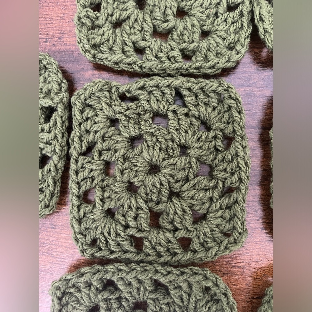 NWT Lot set of 7 Granny Square, Hunter Green, Craft project squares handmade